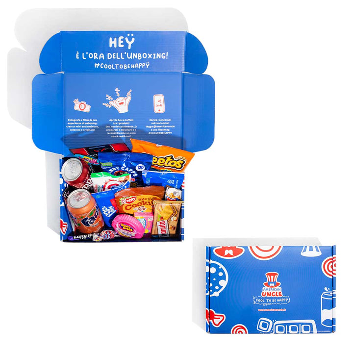 Americanbox met minstens 20 producten: zoet, hartig en dranken 
