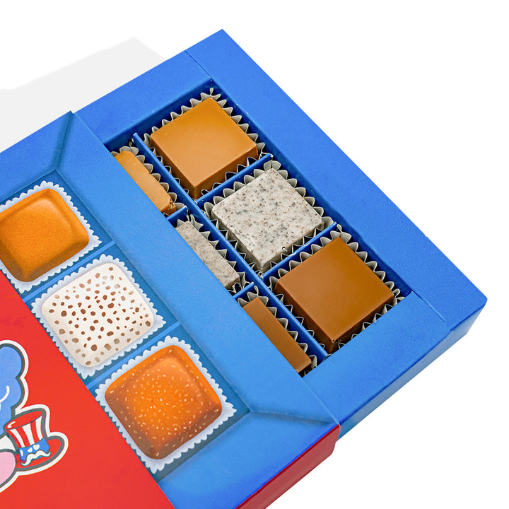 Choco Love Box, doos met 12 gemengde chocolaatjes gevuld met pindakaas, toffee en cookies & cream van 130g 
