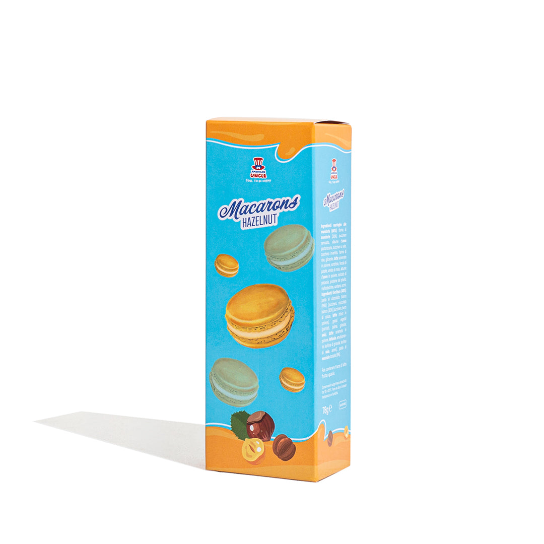 American Uncle Hazelnoot Macarons, amandelmeringues gevuld met hazelnootcrème van 78g 