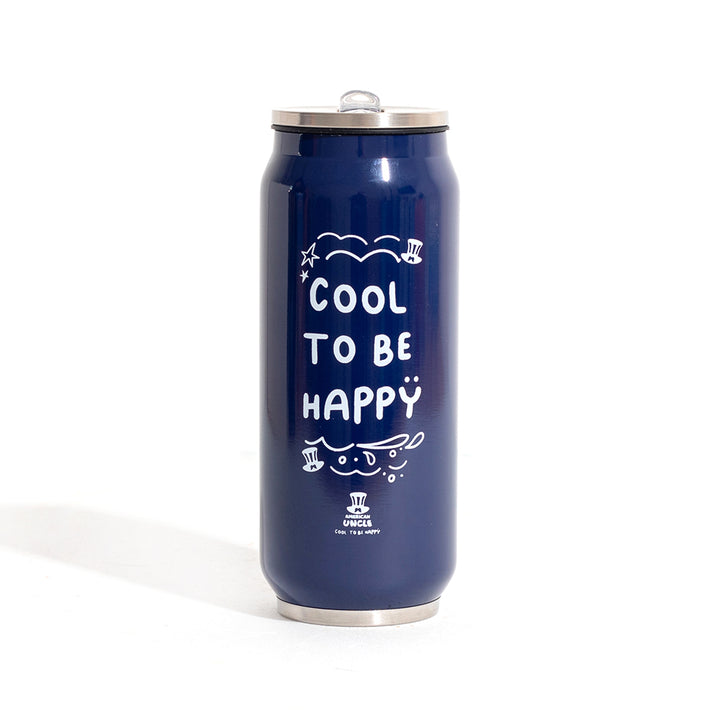 Fles Cool to be Happy, blauwe stalen fles van 500ml met geïntegreerd antibacterieel rietje 