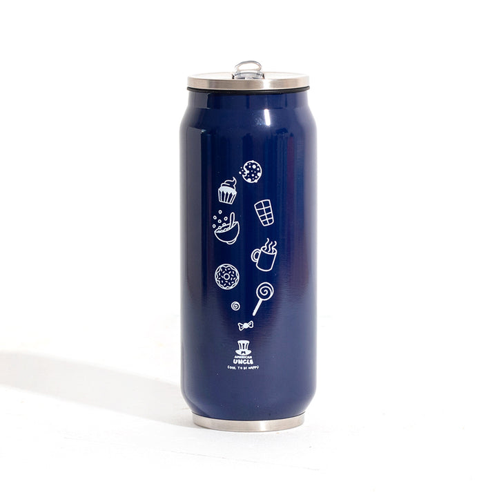 Fles Cool to be Happy, blauwe stalen fles van 500ml met geïntegreerd antibacterieel rietje 