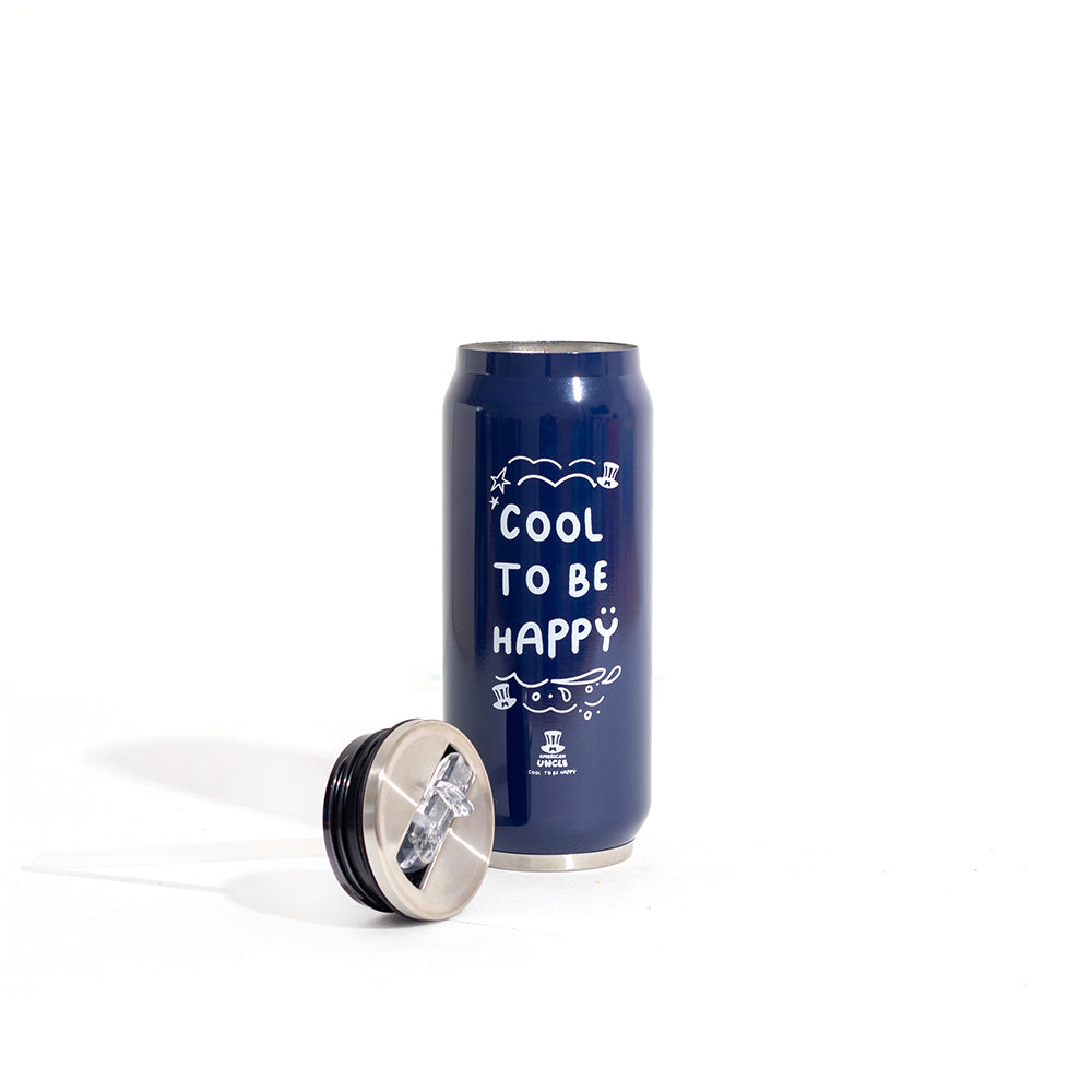 Fles Cool to be Happy, blauwe stalen fles van 500ml met geïntegreerd antibacterieel rietje 