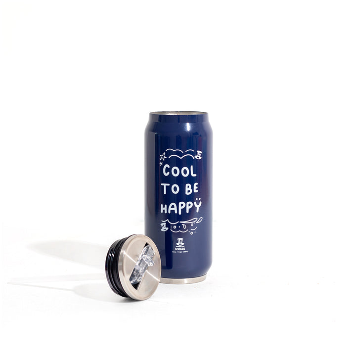 Fles Cool to be Happy, blauwe stalen fles van 500ml met geïntegreerd antibacterieel rietje 