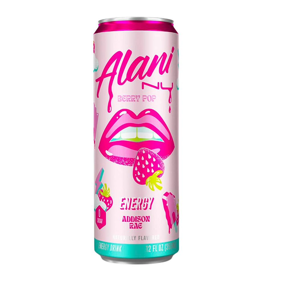 Alani Nu Energy Berry Pop Addison Rae Zero Sugar, energy drink met bessensmaak van 355ml 