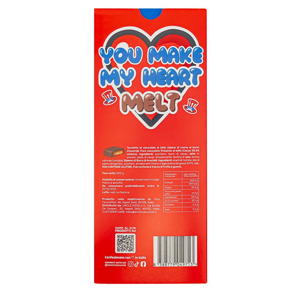 XL Cocoa filled Choco Love Bar, chocolade Cookies & Cream gevuld met cacaocrème van 500g 