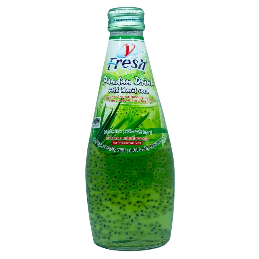 Fresh Basil Seed Drink with Pandan, Thaise drank met pandan en basilicumzaadjes van 290ml 