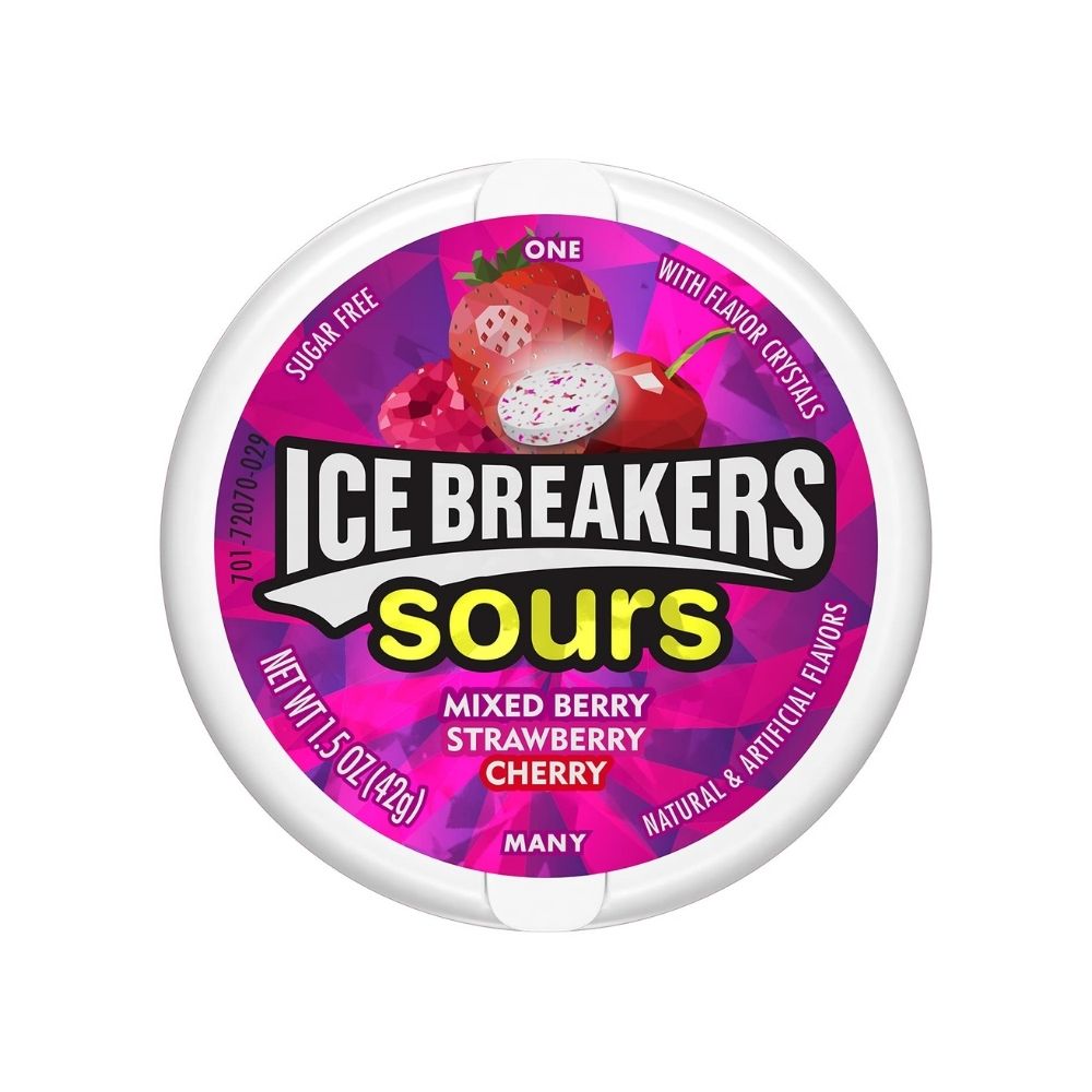 Ice Breakers Sours Mixed Berry Strawberry Cherry, zure fruit snoepjes van 42g 