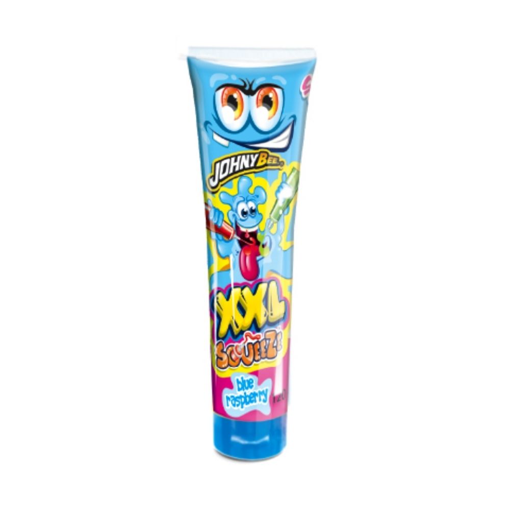 Johny Bee XXL Squeeze Blue Raspberry, gel snoep met bosbessensmaak van 120g 