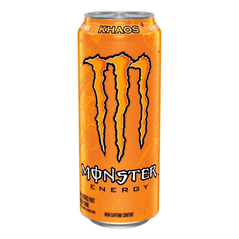(Monster niet voor verzameling, beschadigd) Monster Energy Khaos, energiedrank met sinaasappelsmaak van 335ml 