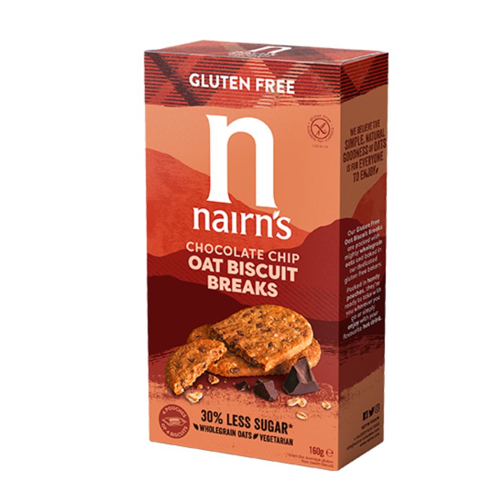 Nairn's Chocolate Chip Oat Biscuit Breaks, haverkoekjes met chocoladestukjes van 160g 