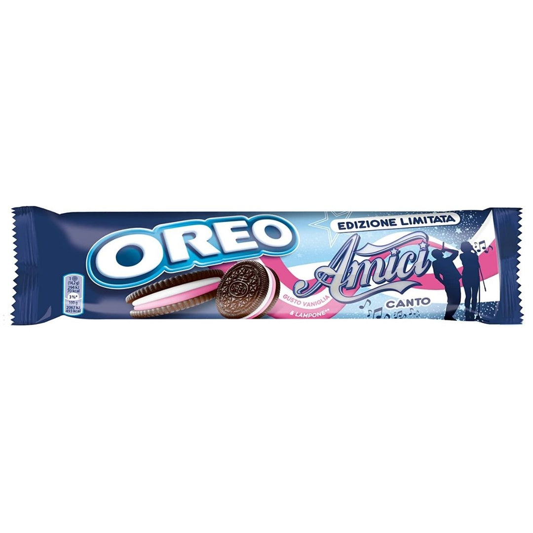 Oreo Amici Limited Edition Vanille en Framboos, koekjes met vanille- en frambozensmaakcrème van 157g 