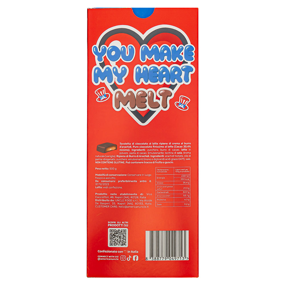 XL Peanut Butter filled Choco Love Bar, melkchocolade gevuld met pindakaascrème van 500g 