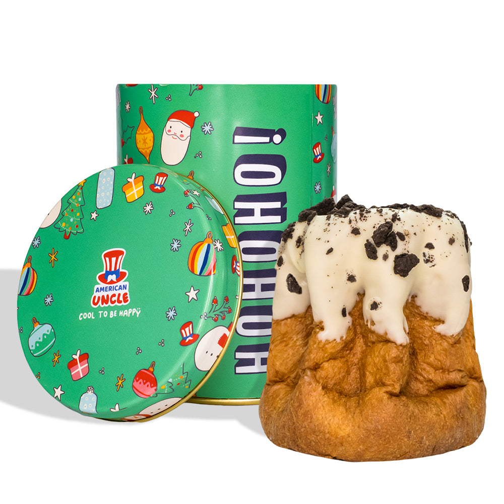 Ambachtelijke Pandoro Cookies & Cream van 200g, omhuld en gevuld met witte chocolade en stukjes koekje 