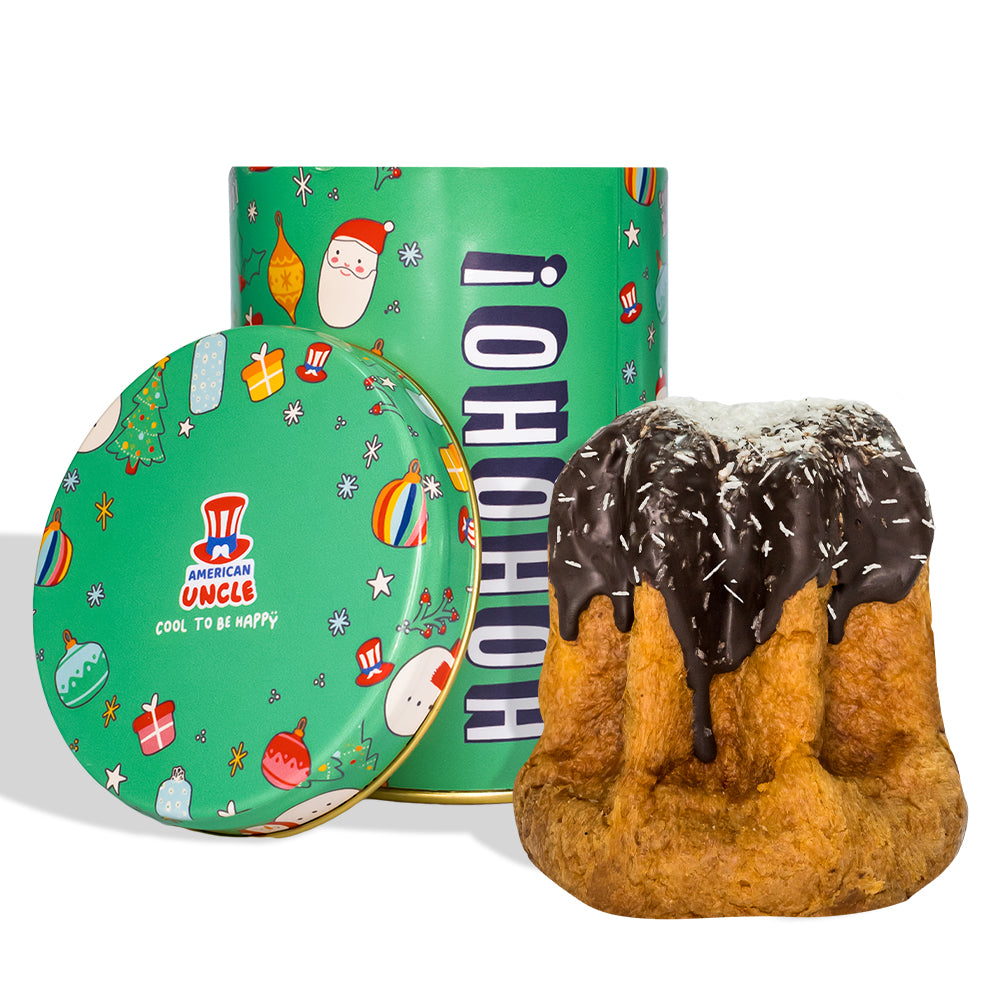 Ambachtelijke Pandoro Dark Choco & Coconut van 200g, bedekt en gevuld met pure chocolade en kokosnoot 