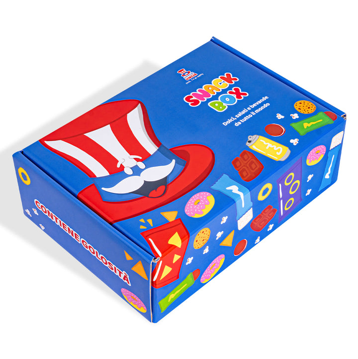 Snackbox "Cool to be Happy", verrassingsdoos met 20 zoete, zoute snacks en dranken 