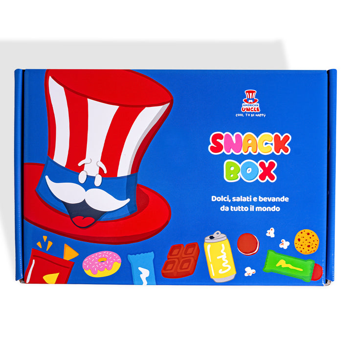 Snackbox "Cool to be Happy", verrassingsdoos met 20 zoete, zoute snacks en dranken 