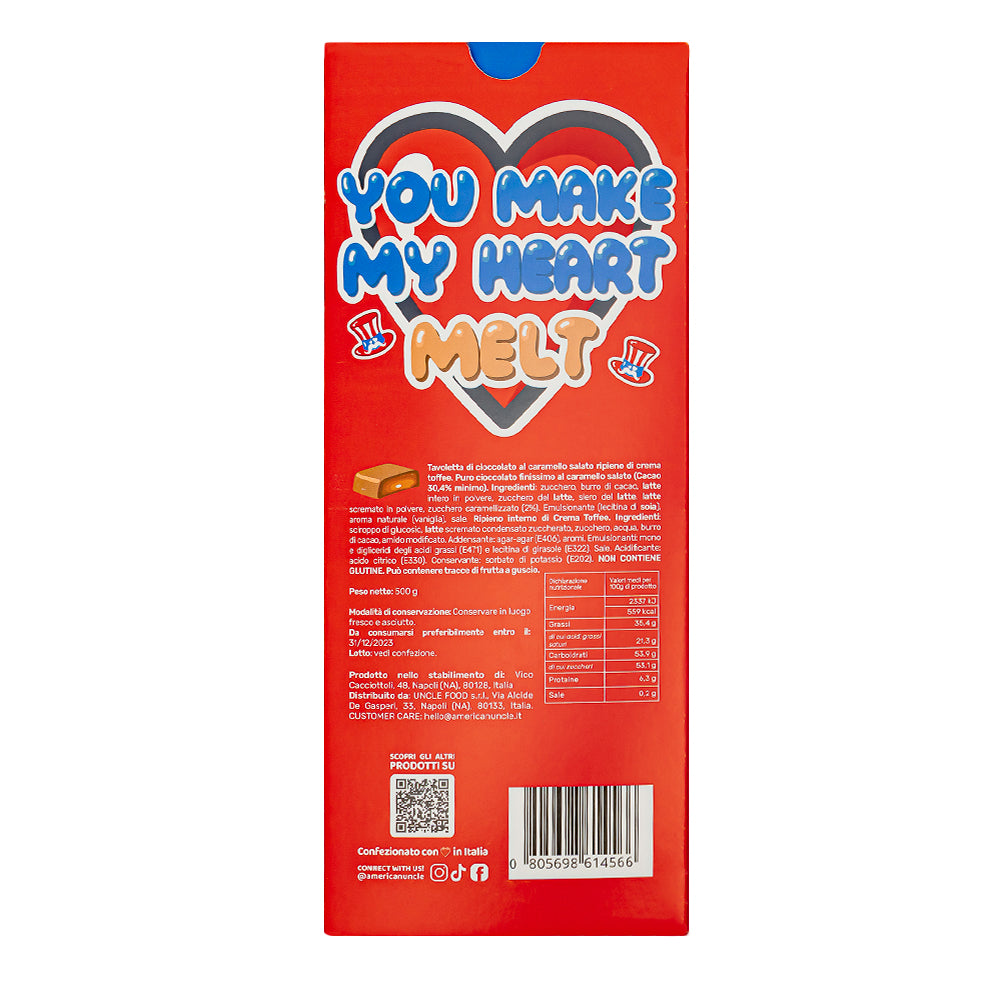 XL Creamy Toffee gevuld Choco Love Bar, chocolade met karamel gevuld met toffeecrème van 500g 
