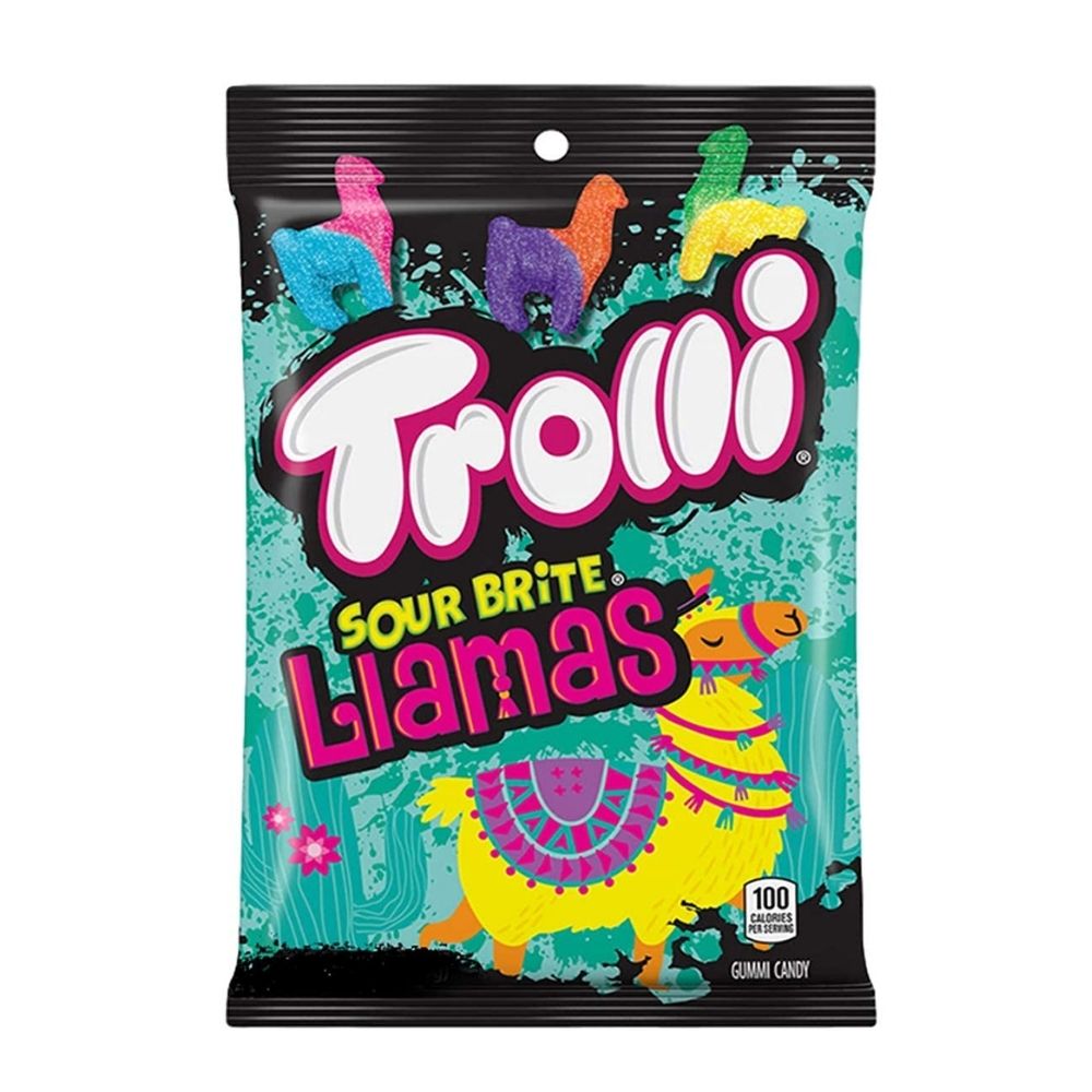 Trolli Sour Brite Tropical Llamas, zure fruitige snoepjes van 120g 