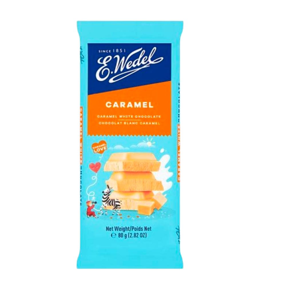 Wedel Choco Caramel, witte chocolade reep met karamel van 80g 