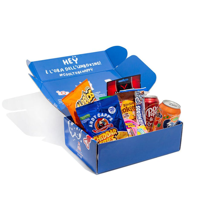 Americanbox met minstens 20 producten: zoet, hartig en dranken 