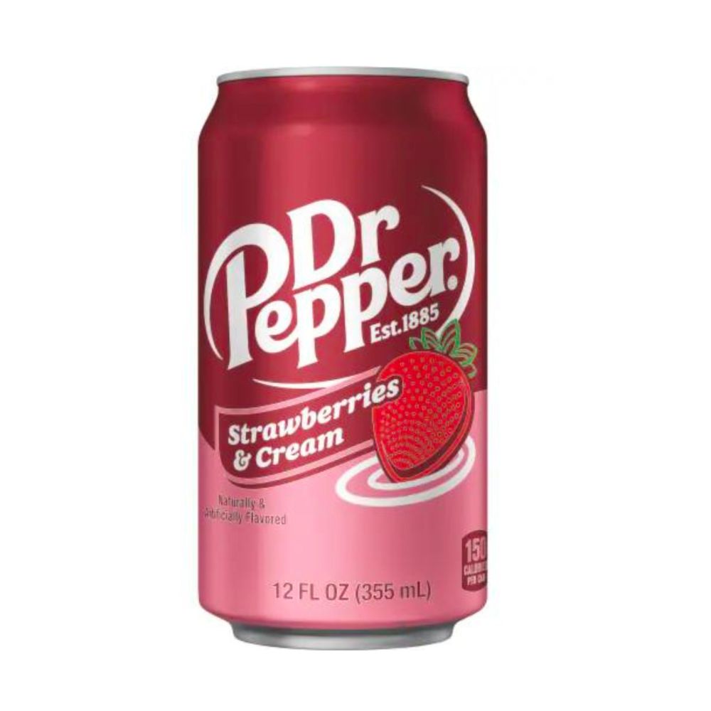 Dr Pepper Aardbeien & Room, drank met slagroom- en aardbeiensmaak van 355ml 