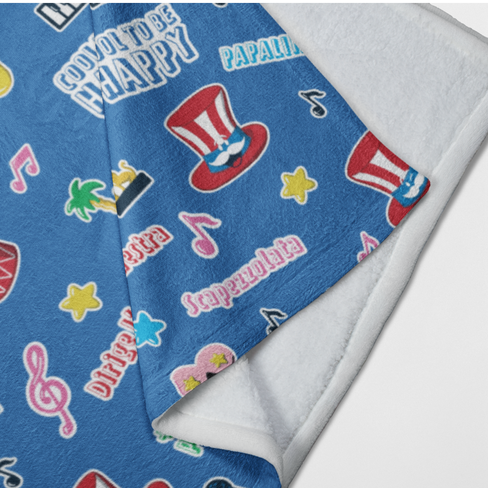 Plaid Sanremo Cool to be Happy, blauwe fleece deken met Sanremo thema textuur 140x90cm 