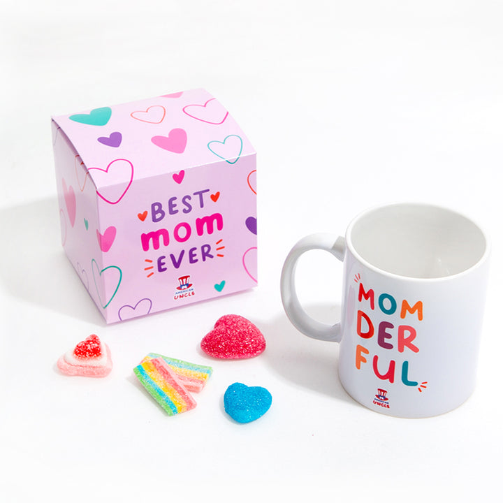 Moeder Cadeau Box, geschenkdoos voor mama met koekjes met verschillende smaken, gezouten karamelcrème en Momderful mok 