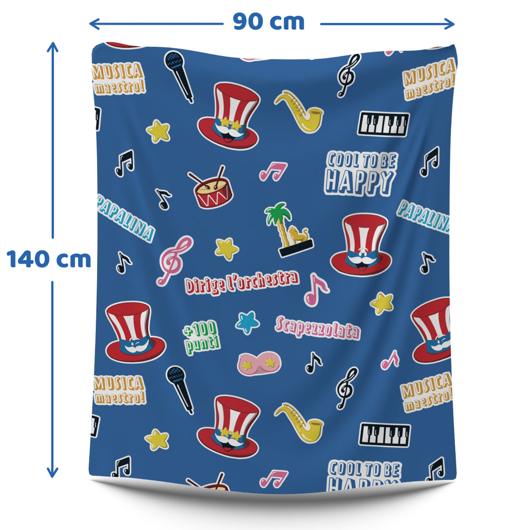 Plaid Sanremo Cool to be Happy, blauwe fleece deken met Sanremo thema textuur 140x90cm 