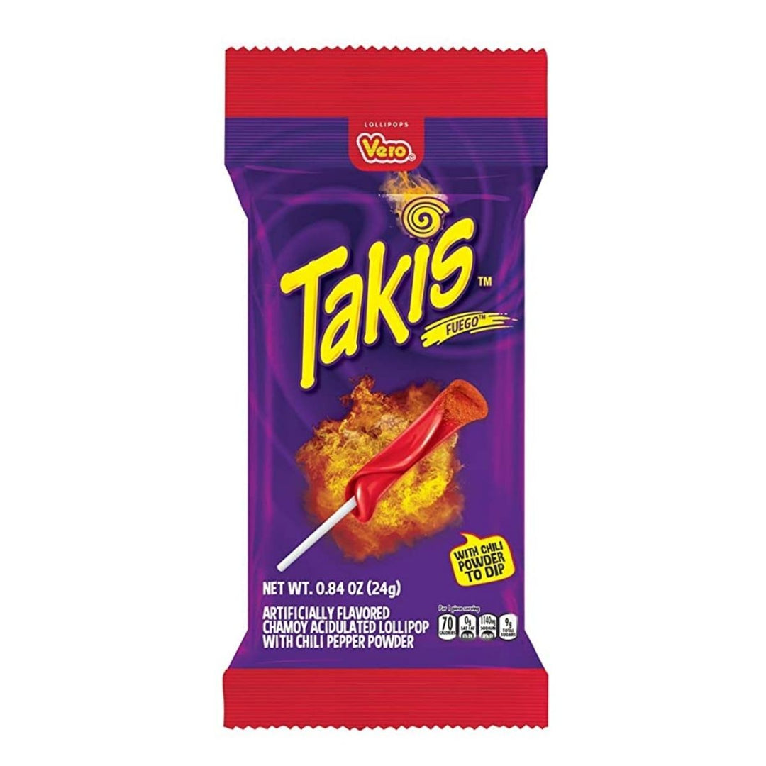Takis Lollipop, aardbei lolly bedekt met pittig poeder van 24g 