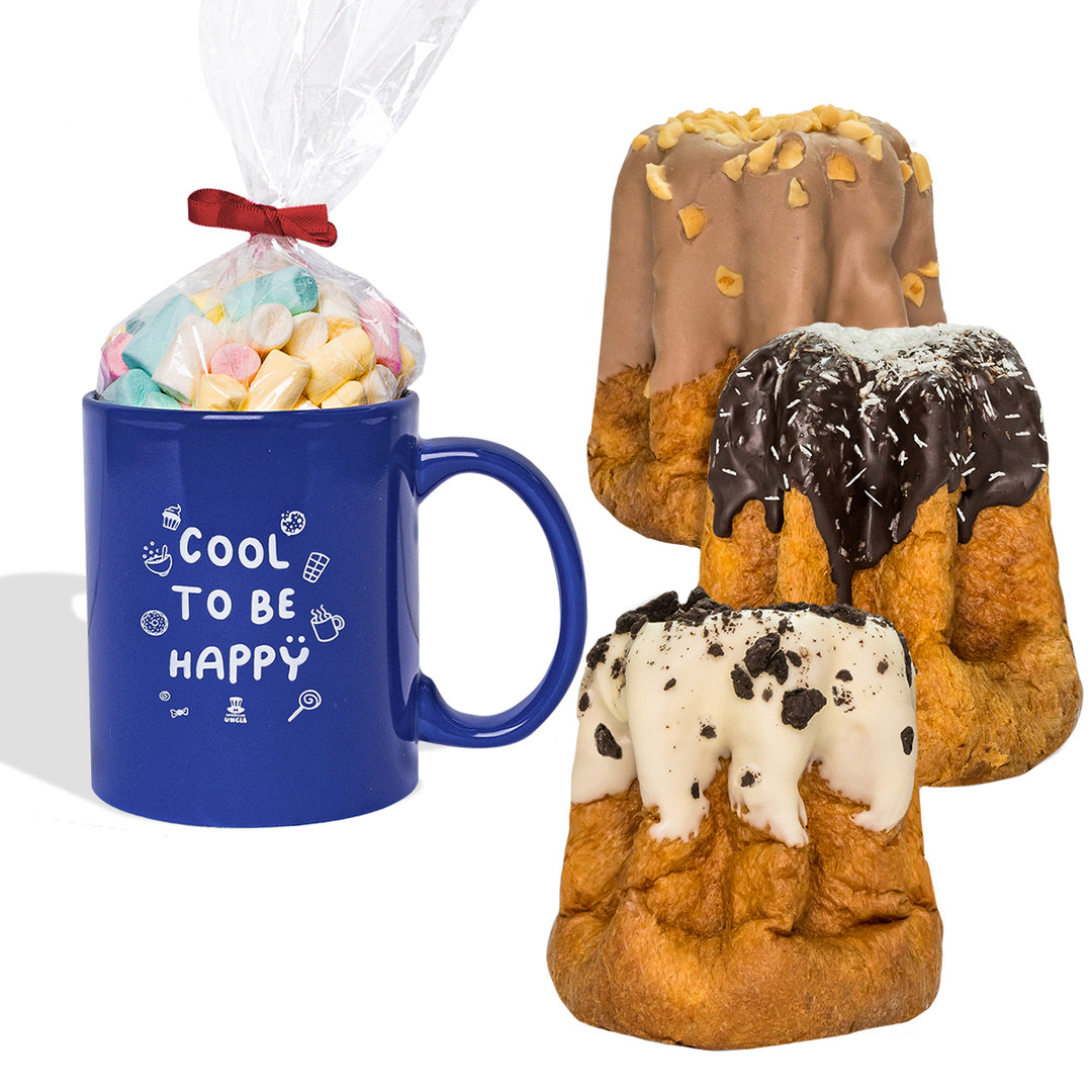 Mok Cool to be Happy + zakje gomballen van 100g + 3 ambachtelijke pandoro's van 200g 